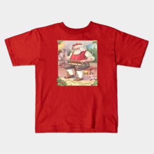 Vintage Merry Christmas Santa Claus Toy Workshop Kids T-Shirt